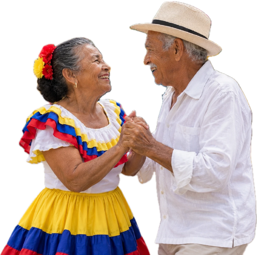 Pareja de adultos mayores bailando, el público de Activium para el cuidado de la salud física